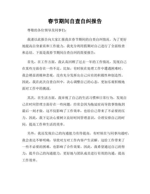 春节期间自查自纠报告