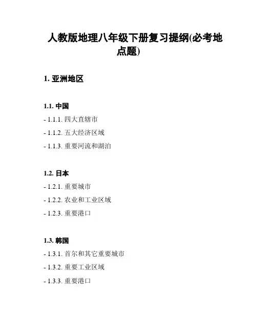 人教版地理八年级下册复习提纲(必考地点题)