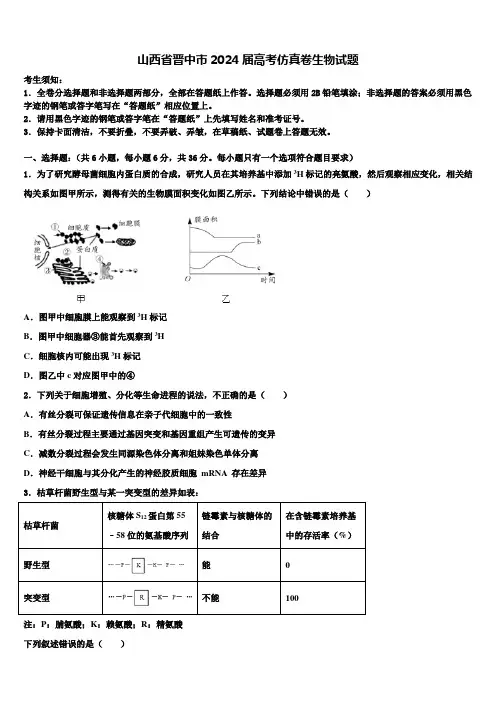 山西省晋中市2024届高考仿真卷生物试题含解析