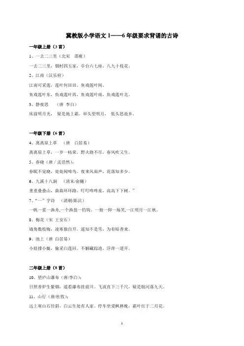 冀教版小学语文一至六年级古诗词