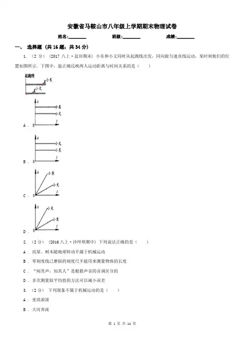 安徽省马鞍山市八年级上学期期末物理试卷