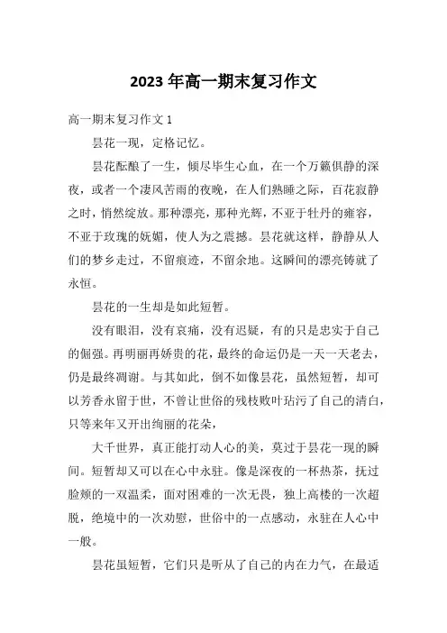 2023年高一期末复习作文
