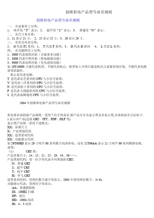 创维彩电产品型号命名规则和机型-机芯对照表