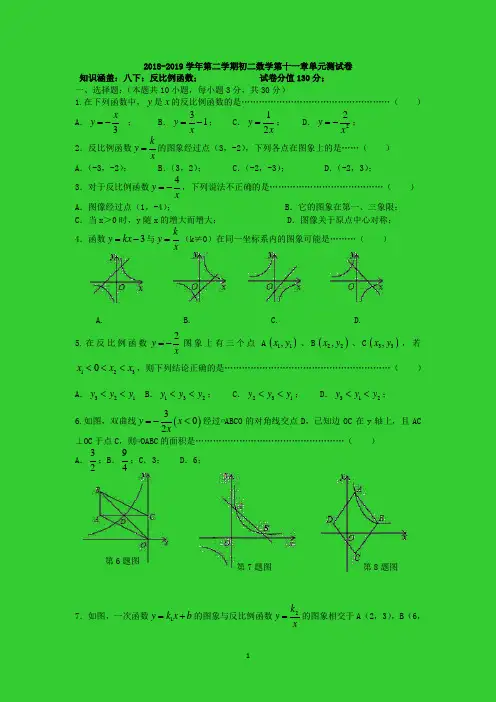 苏科版八年级下册 第11章《反比例函数》单元测试卷(含答案)