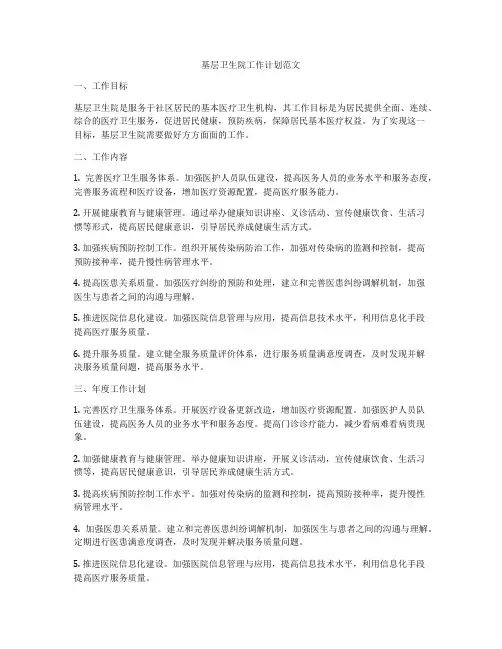 基层卫生院工作计划范文