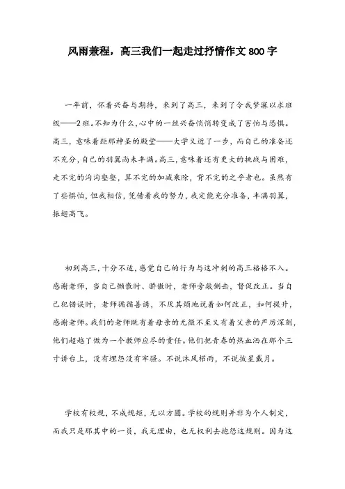 风雨兼程,高三我们一起走过抒情作文800字