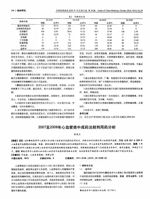 2007至2009年心血管类中成药注射剂用药分析