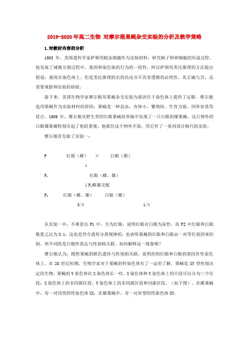2019-2020年高二生物 对摩尔根果蝇杂交实验的分析及教学策略