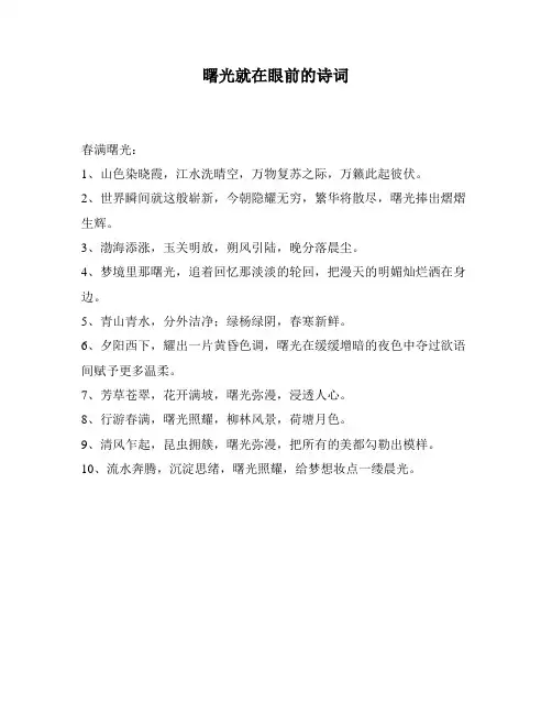 曙光就在眼前的诗词