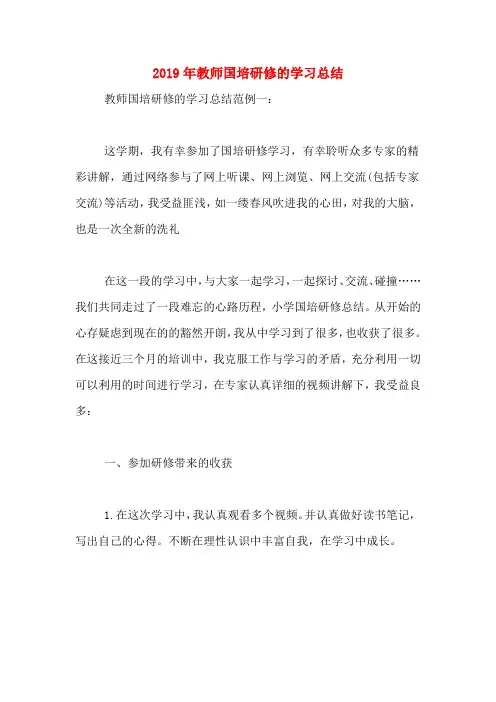 2019年教师国培研修的学习总结