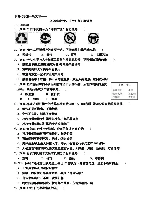 人教版九年级化学中考第一轮复习—《化学与生活 》过关测试试题(有答案)