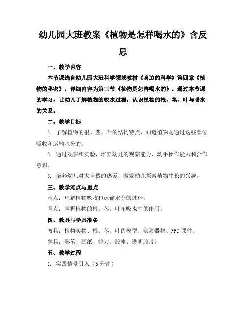 幼儿园大班教案《植物是怎样喝水的》含反思