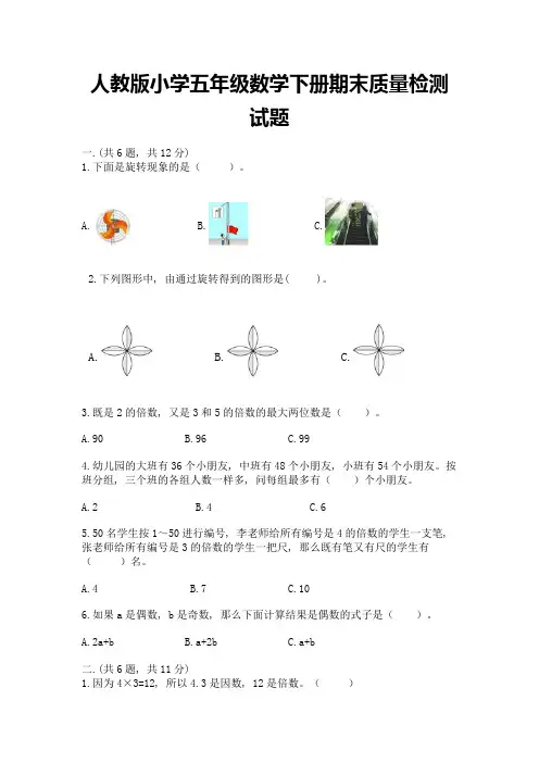 人教版小学五年级数学下册期末质量检测试题及完整答案(名校卷)