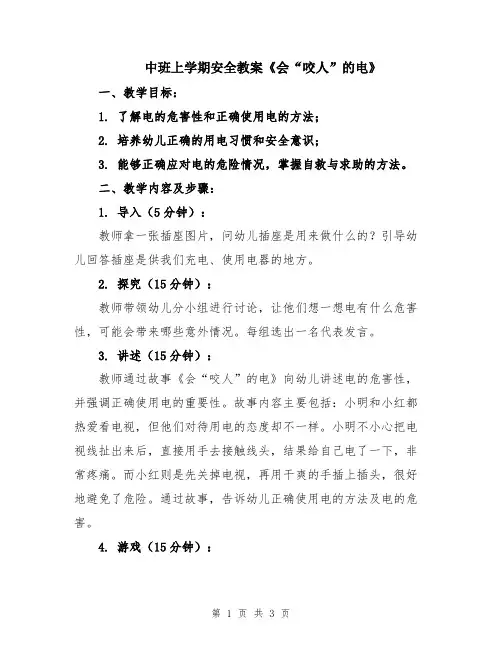 中班上学期安全教案《会“咬人”的电》