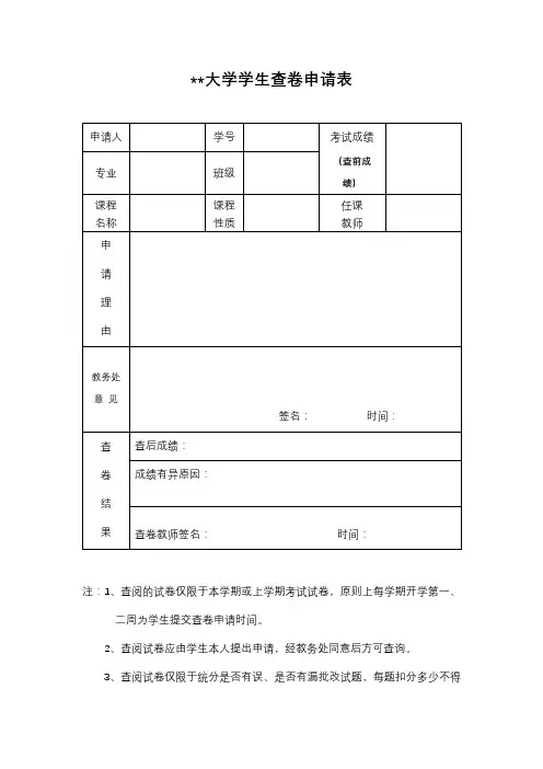 东华理工大学学生查卷申请表【模板】