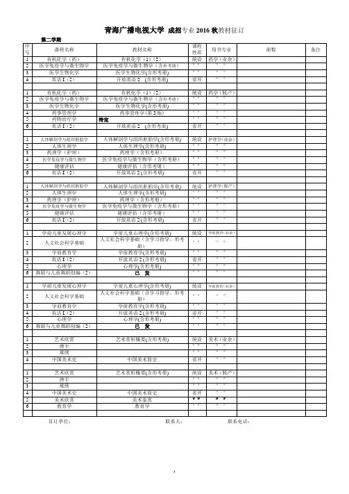 2016秋教材征订单-青海广播电视大学