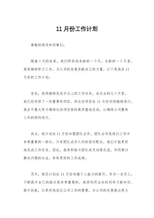 11月份工作计划