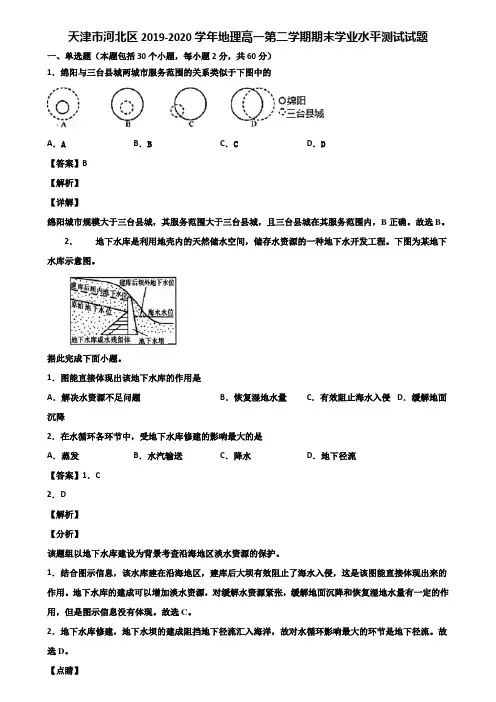 天津市河北区2019-2020学年地理高一第二学期期末学业水平测试试题含解析