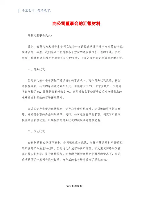 向公司董事会的汇报材料