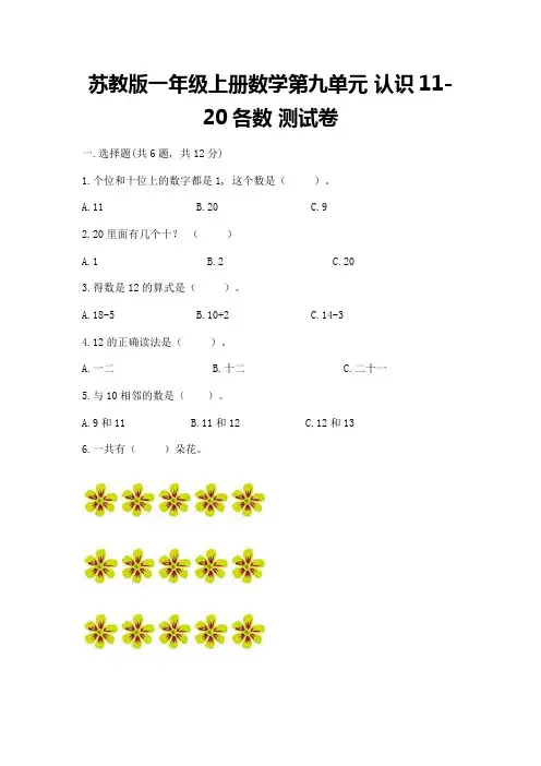 苏教版一年级上册数学第九单元-认识11-20各数-测试卷加答案(易错题)