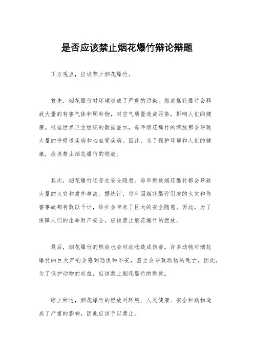 是否应该禁止烟花爆竹辩论辩题