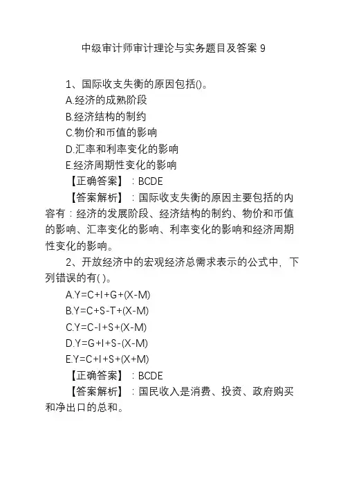 中级审计师审计理论与实务题目及答案9
