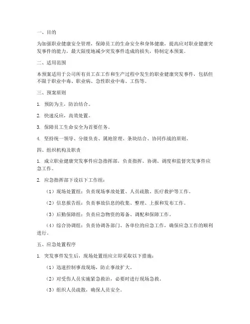 职业健康突发事件应急预案