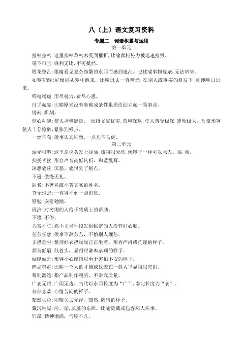 2018~2019学年部编版八年级上册语文复习资料专题二 词语积累与运用