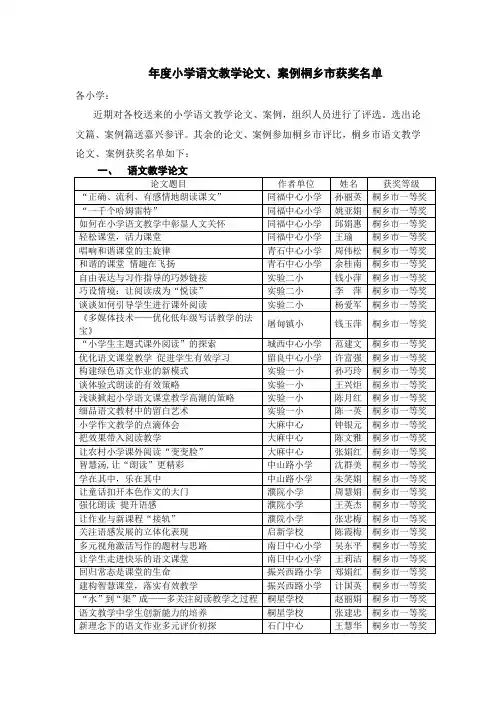 2008年度小学语文教学论文
