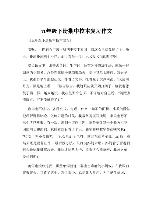五年级下册期中校本复习作文