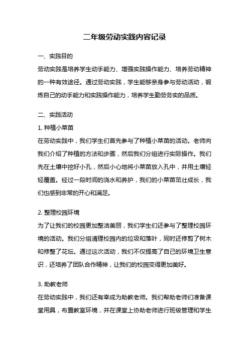 二年级劳动实践内容记录