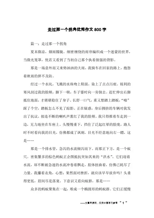 走过那一个拐角优秀作文800字