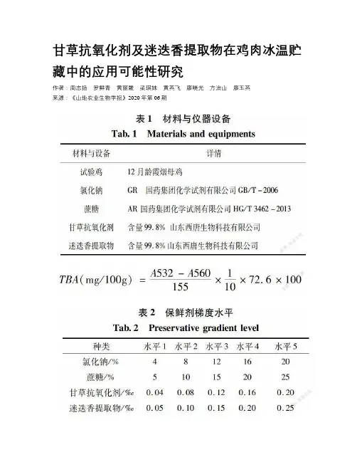 甘草抗氧化剂及迷迭香提取物在鸡肉冰温贮藏中的应用可能性研究