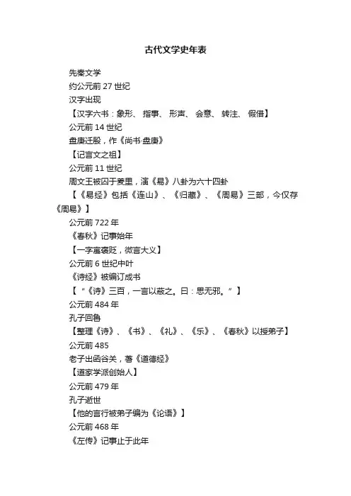 古代文学史年表