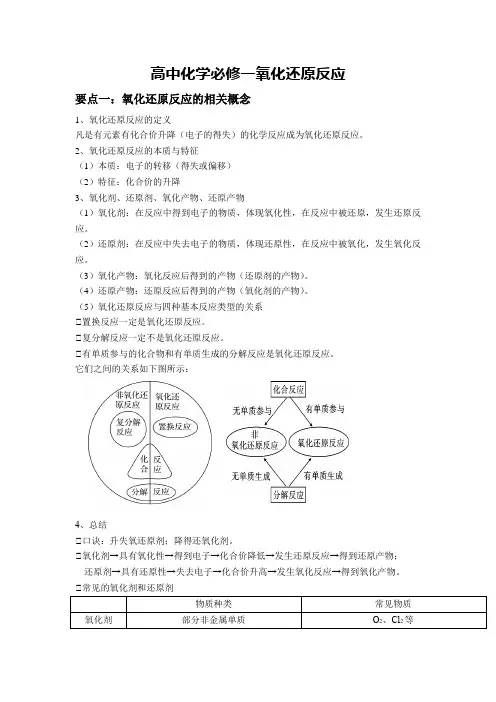 高中化学必修一氧化还原反应