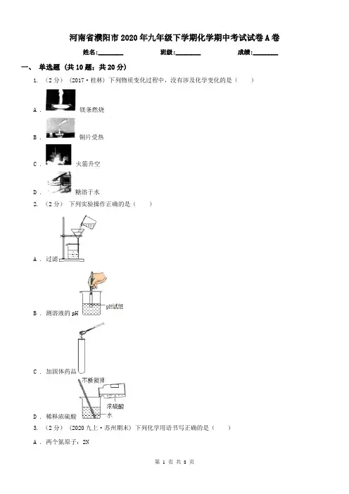 河南省濮阳市2020年九年级下学期化学期中考试试卷A卷