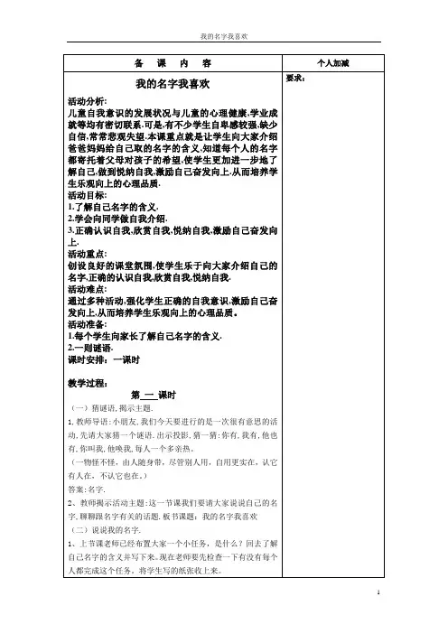 我的名字我喜欢(简洁表格)