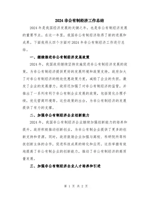 2024非公有制经济工作总结