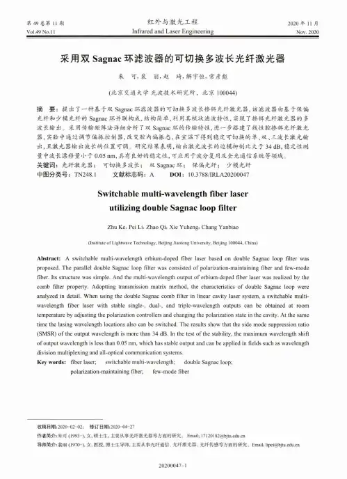 采用双Sagnac环滤波器的可切换多波长光纤激光器
