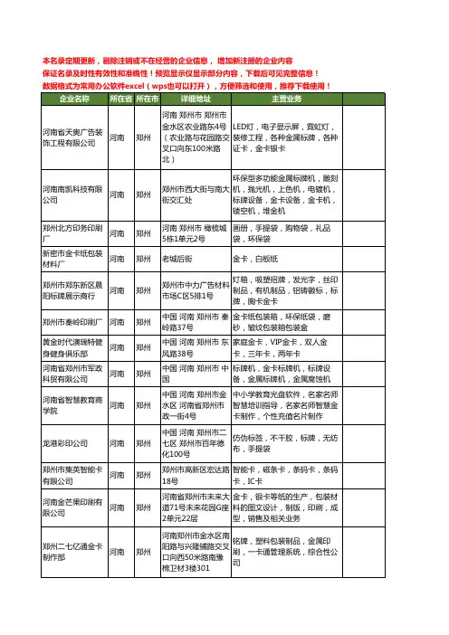 新版河南省郑州金卡工商企业公司商家名录名单联系方式大全46家