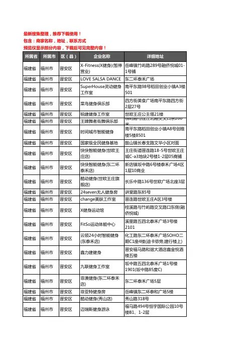 新版福建省福州市晋安区健身房企业公司商家户名录单联系方式地址大全42家