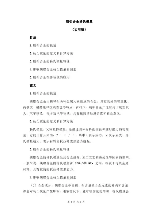 镁铝合金杨氏模量