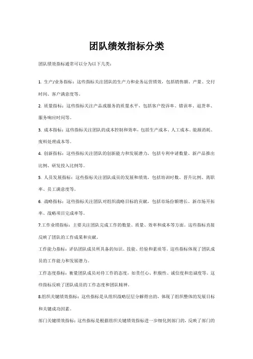 团队绩效指标分类