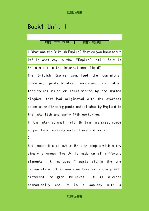 英语国家社会与文化入门 课后题答案之欧阳地创编