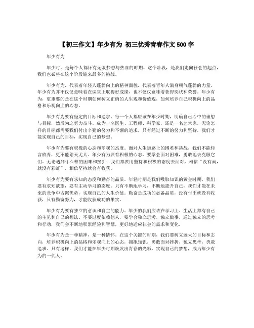 【初三作文】年少有为 初三优秀青春作文500字