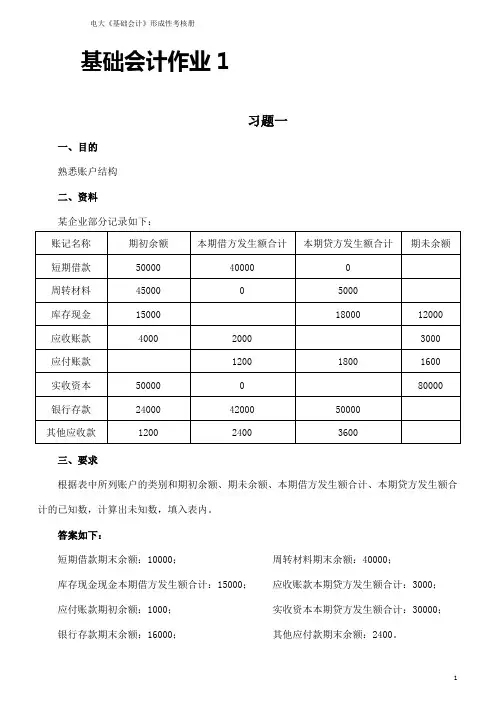 电大 形成性考核册 打印版-基础会计形成性考核册题目及答案11