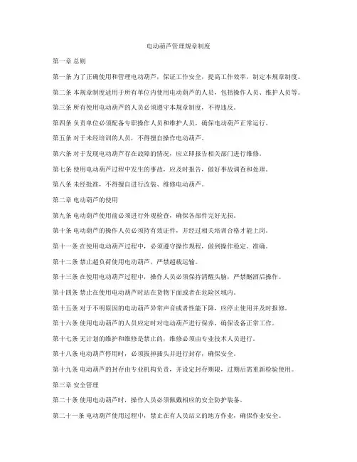 电动葫芦管理规章制度