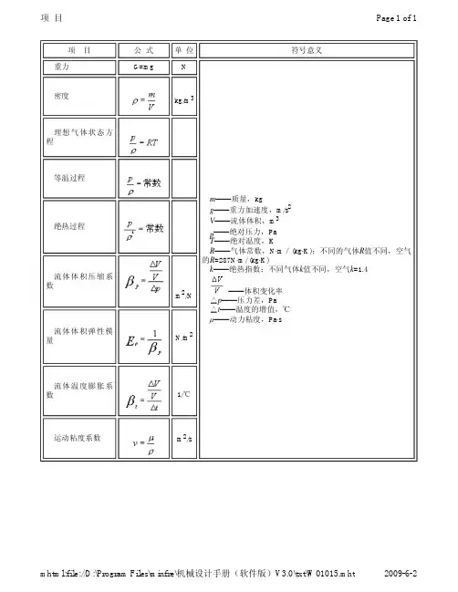 流体力学基本公式