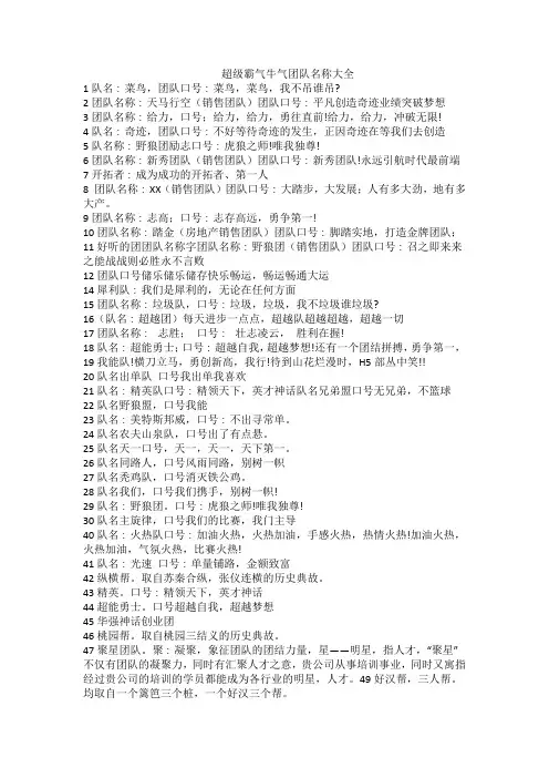 霸气响亮牛气销售团队名称大全