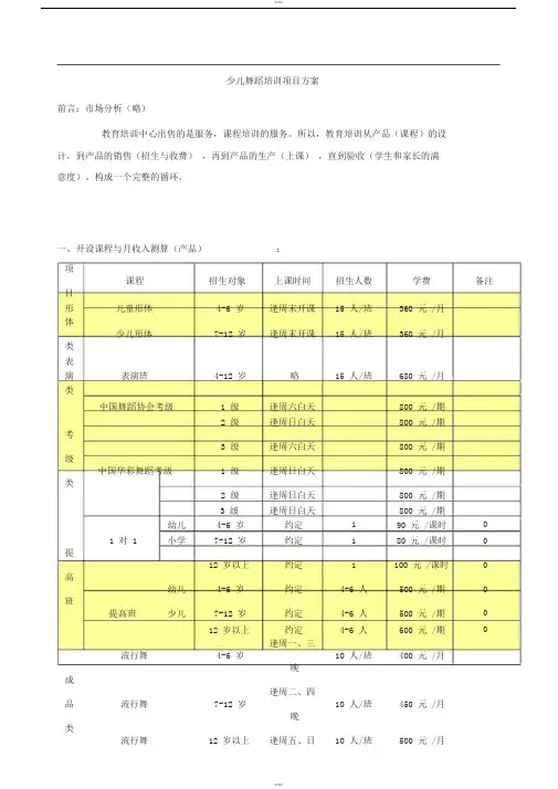 舞蹈培训中心运营方案